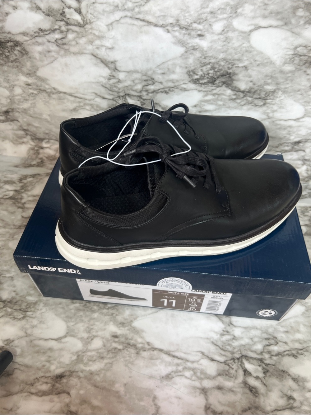 Lands' End Black Leather Derby with White Sole Accent